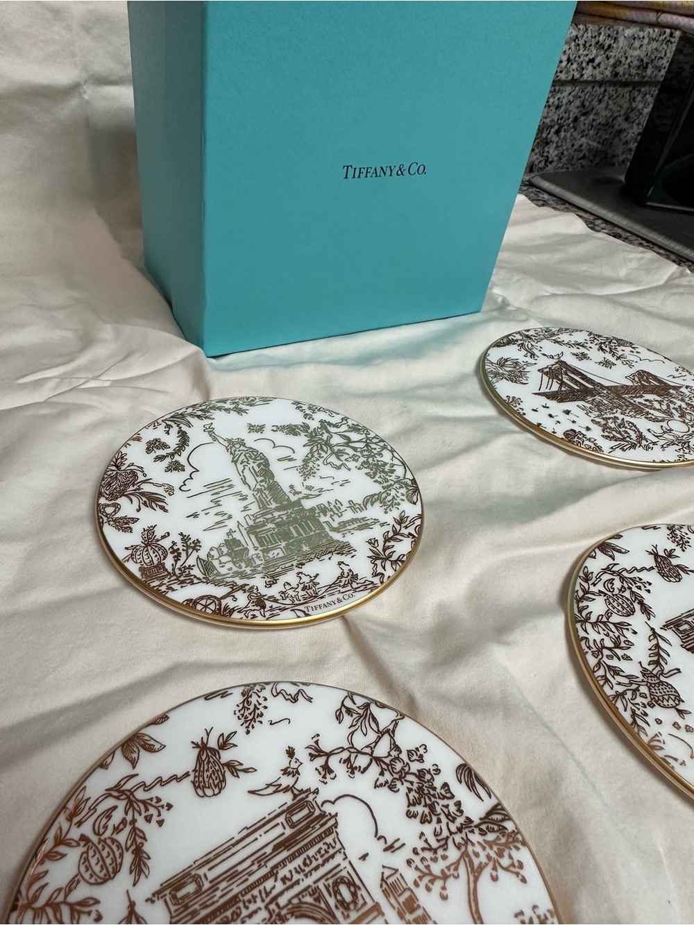 Tiffany & Co. White and Gold NYC Coasters - Set